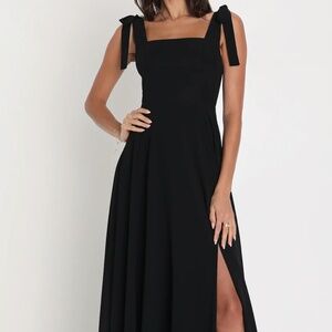 LuLu's Love Me Forever Black Tie-Strap Square Neck Maxi Dress- Medium